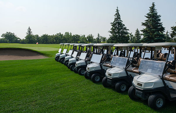 Carts lined up behind the practice area